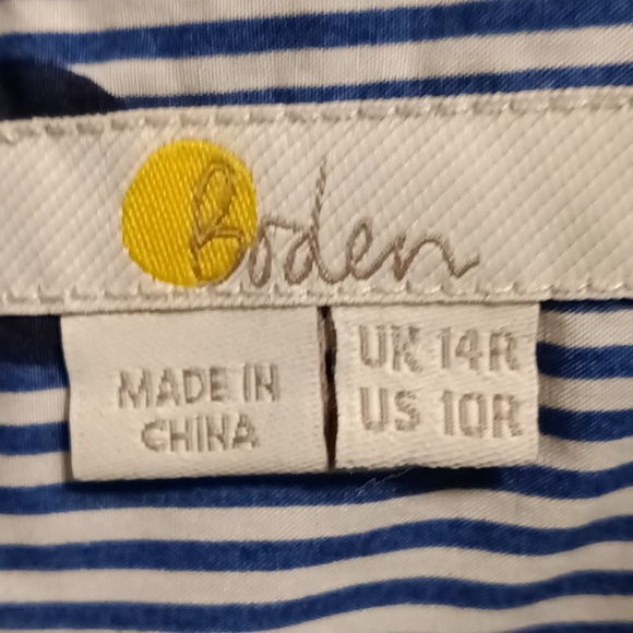 FINAL PRICE NWOT Boden blue/white striped shirt dress/navy polka dots/sash belt - Picture 2 of 15